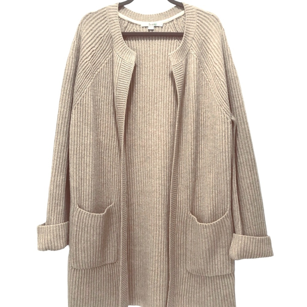 BODEN Heavy Ribbed Cable Knit, Long Length, Wool, Open Cardigan Sweater L/XL